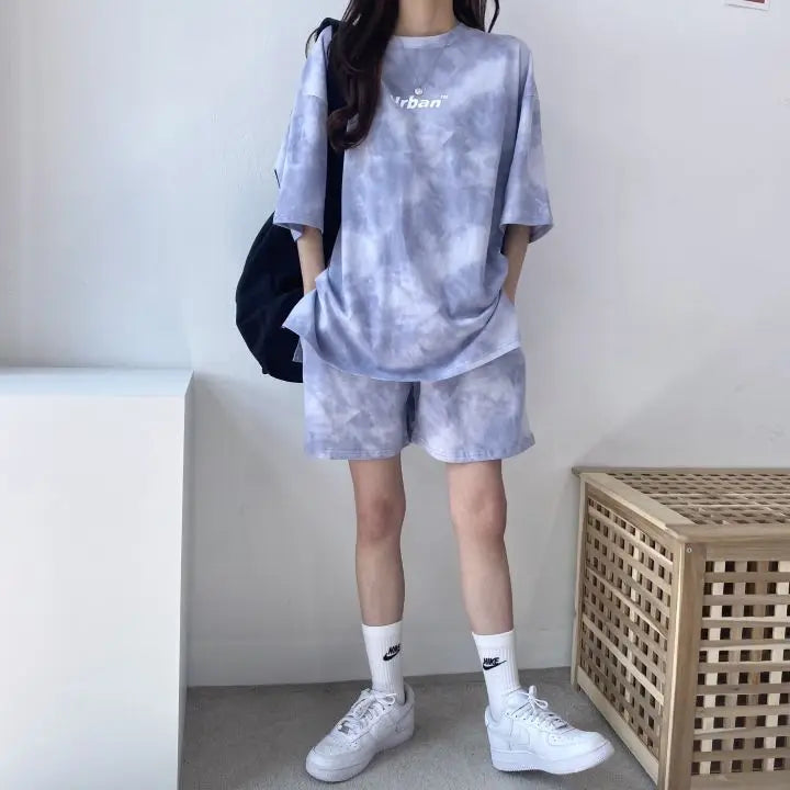 Casual Tie Dye Outfit Set - T-Shirt & Shorts Pastel Kitten