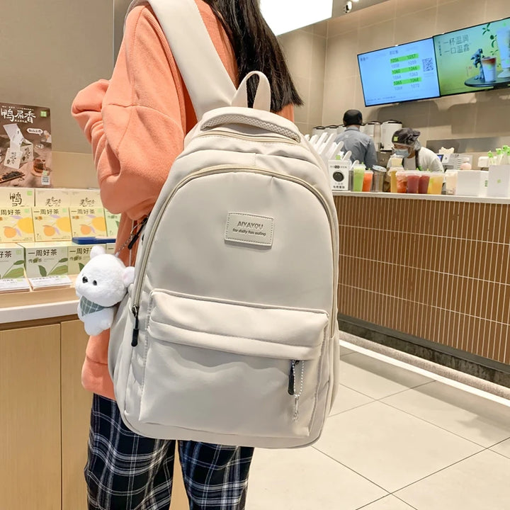 Cute Waterproof College Backpack Pastel Kitten