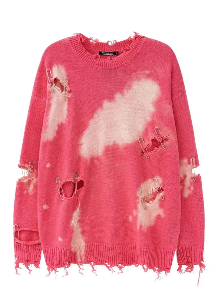 Y2K Grunge Ripped Jumper Pastel Kitten