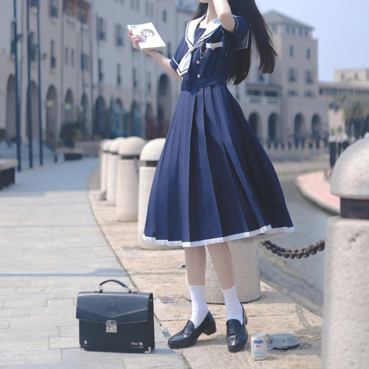 Japanese Sailor Collar Dress Pastel Kitten