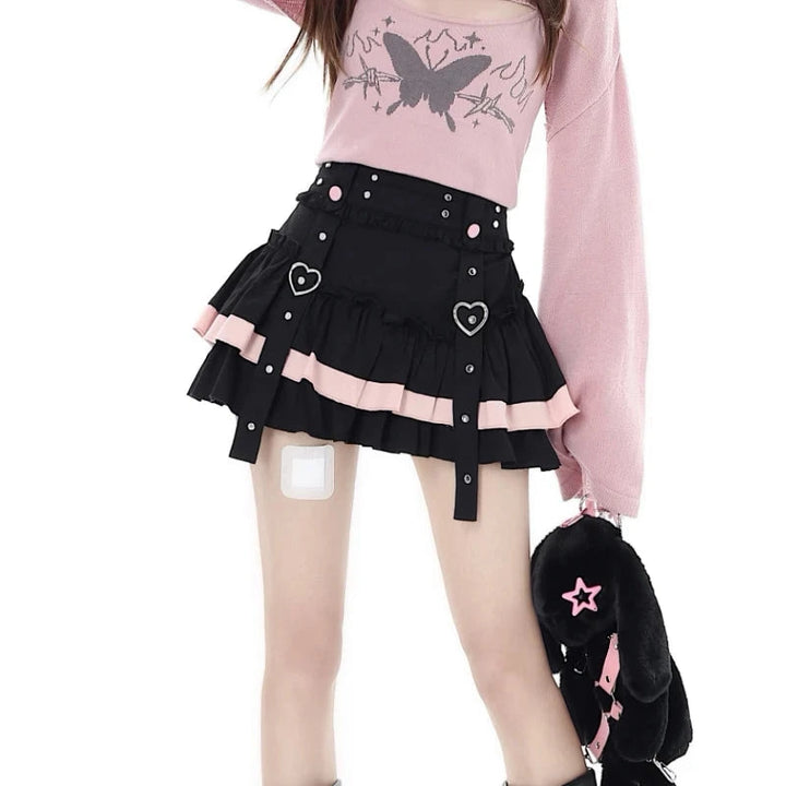 Gothic Lolita Style Mini Skirt Japanese Women Harajuku Y2k Ruffles Pleated Punk Short Skirts Girls Vintage Sweet Cool Cake Skirt Pastel Kitten