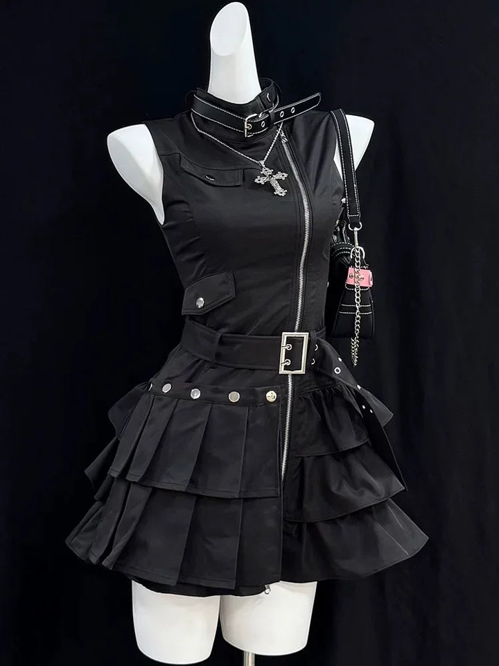 Vintage Gothic Sleeveless Dress Pastel Kitten