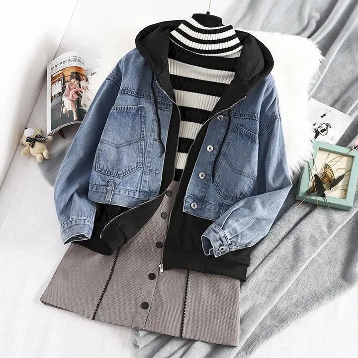 Korean Two-Piece Jean Jacket Pastel Kitten