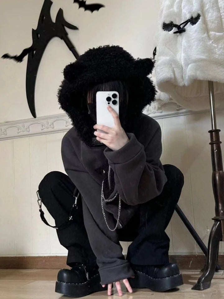 Gothic Kawaii Cat Ears Hoodie Pastel Kitten