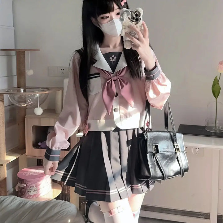 Kawaii Sailor Outfit Set - Shirt & Skirt Pastel Kitten