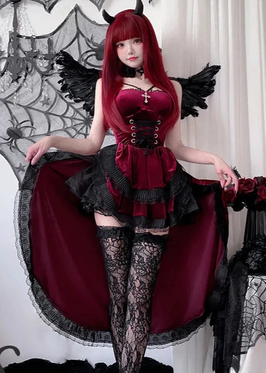 Gothic Halloween Outfit Set - Dress & Accessories Pastel Kitten