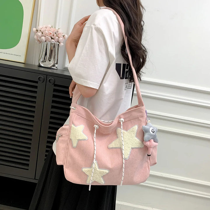 Cute Star Courduroy Bag Pastel Kitten