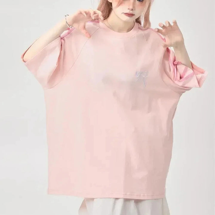 Cute Bow Loose T-Shirt Pastel Kitten