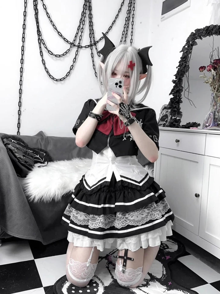 Gothic Lolita Outfit Set - Blouse & Skirt Pastel Kitten