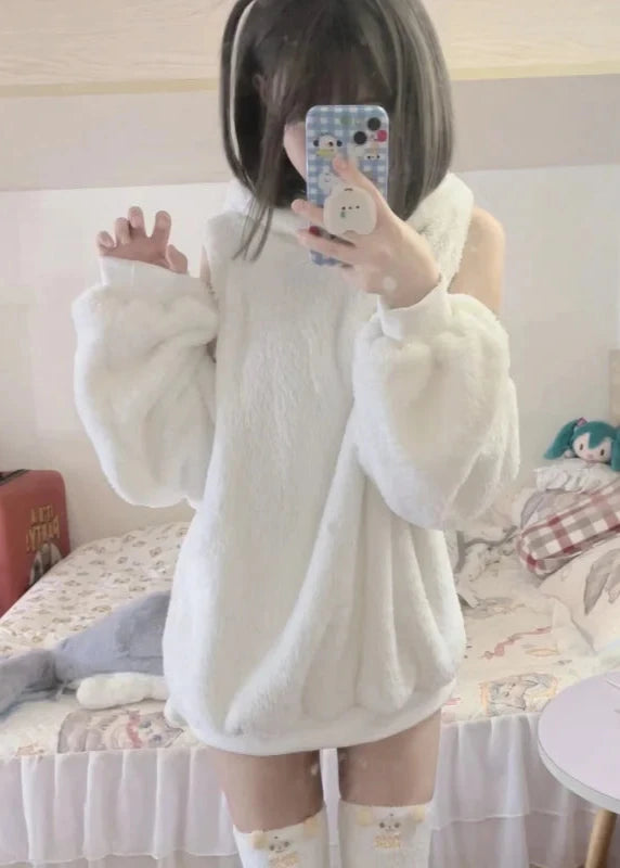 Lolita Fluffy Outfit Set - Hoodie & Shorts Pastel Kitten