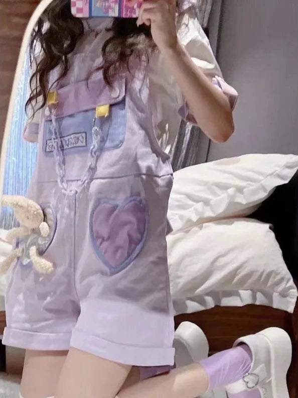 Kawaii Outfit Set - T-Short & Overalls Pastel Kitten