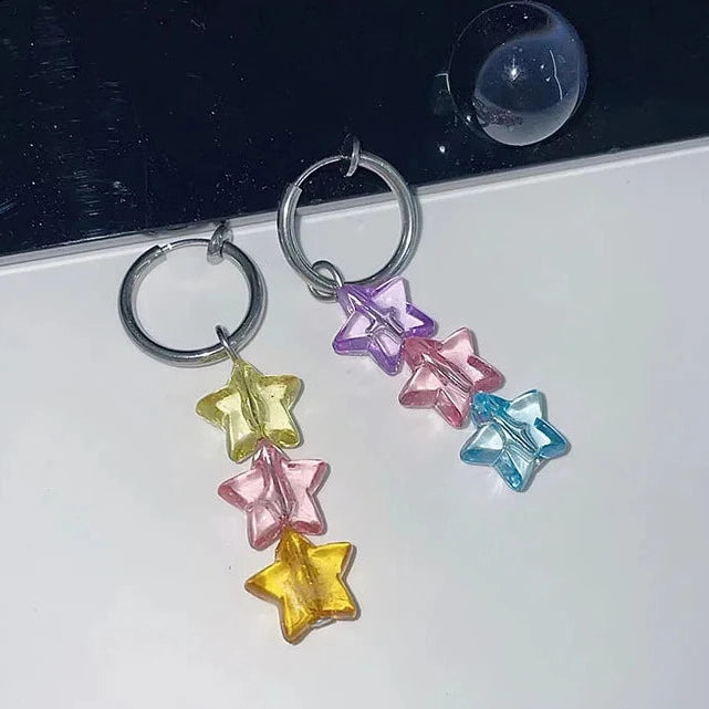 Kawaii Rainbow Star Earrings Pastel Kitten