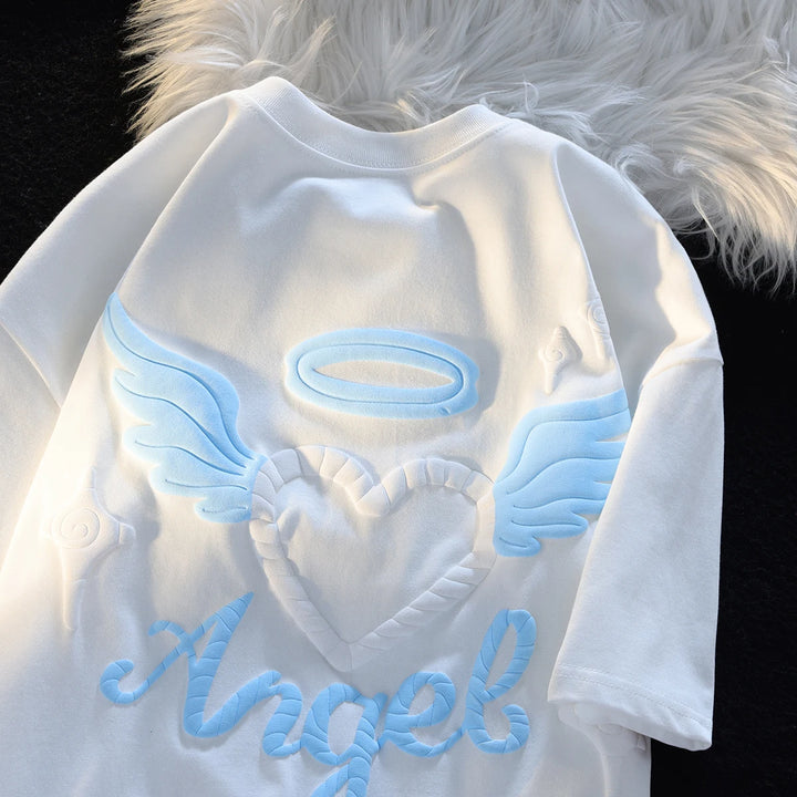 Angel Heart Print Y2K T-shirt Pastel Kitten