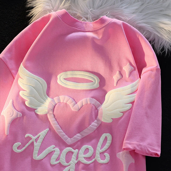 Angel Heart Print Y2K T-shirt Pastel Kitten
