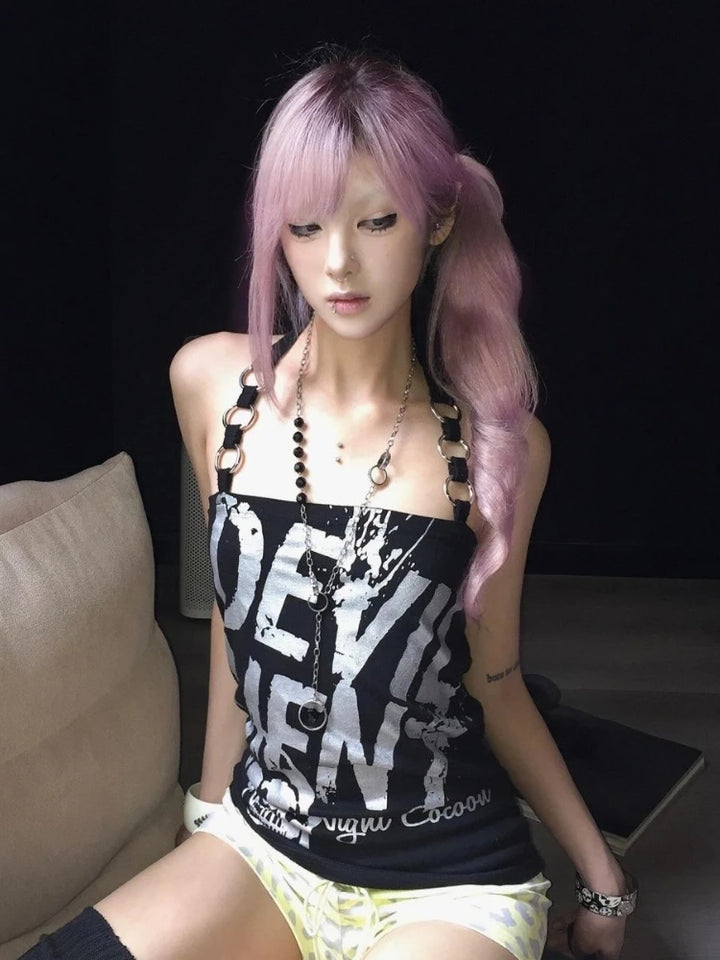 Y2K Print Tank Top Pastel Kitten