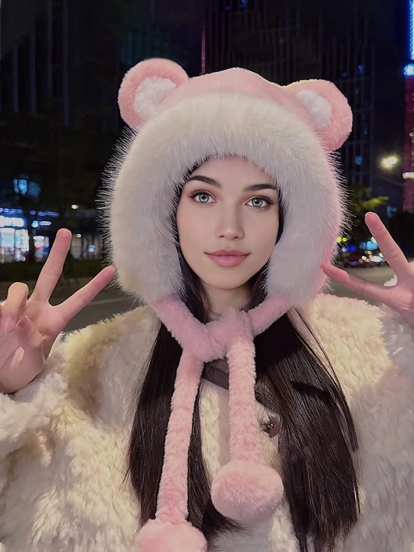 Winter Cute Bear Ears Hat Pastel Kitten