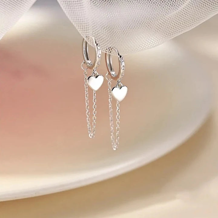 Silver Heart Korean Earrings Pastel Kitten