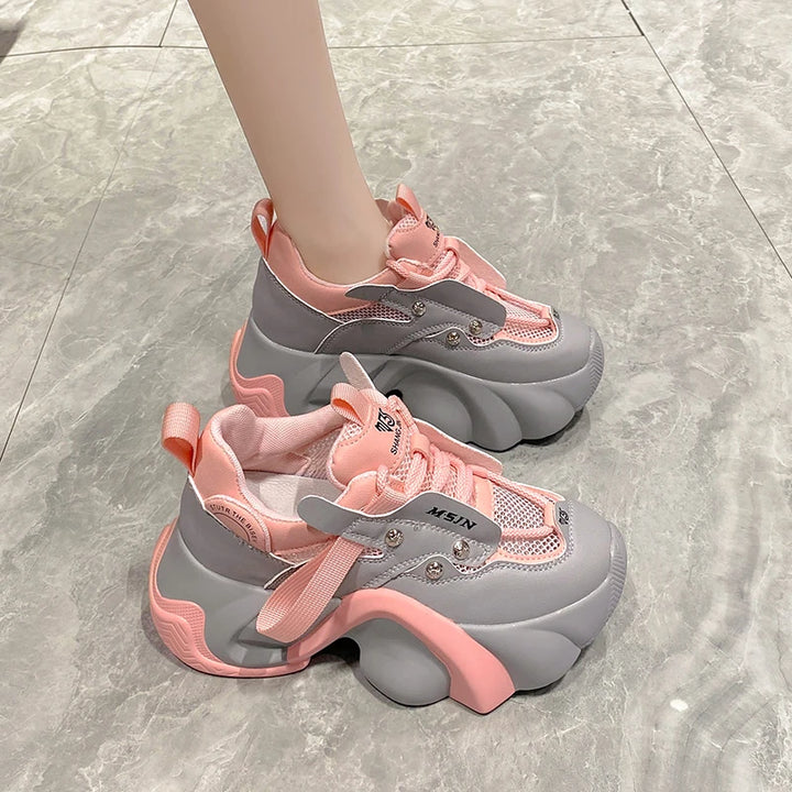 Chunky Mesh Platform Sneakers Pastel Kitten