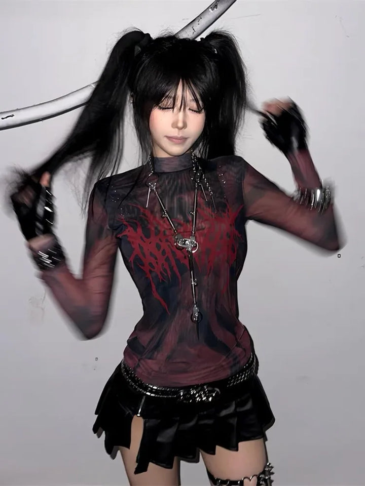 2000s Punk Mesh Top Pastel Kitten