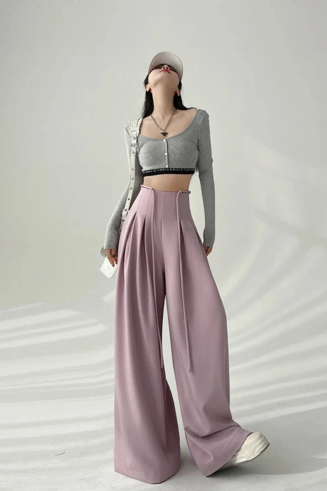 Korean High Waist Wide Pants Pastel Kitten