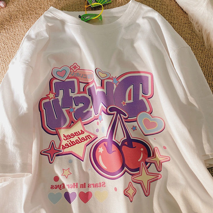 Deeptown Harajuku Graphic T-shirt - Pastel Kitten
