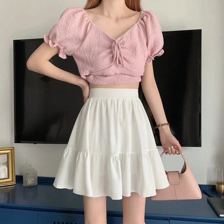 Korean Preppy Mini Skirt Pastel Kitten