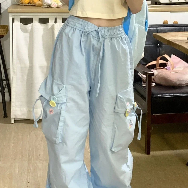 Cute Japanese Cargo Pants Pastel Kitten