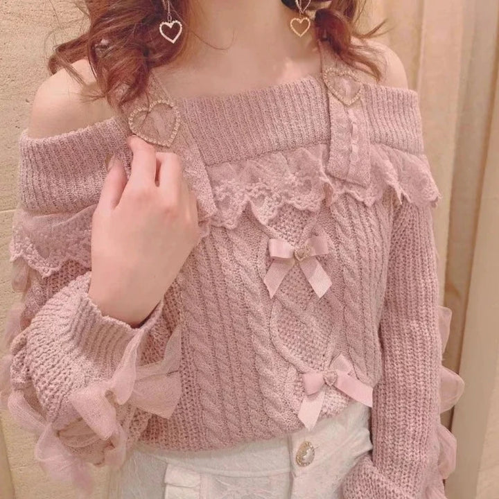 Vintage Sweet Lolita Style Knit Pullover Pastel Kitten