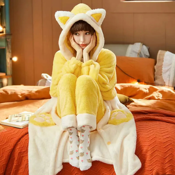 Warm Kawaii Pajamas with Ears Pastel Kitten