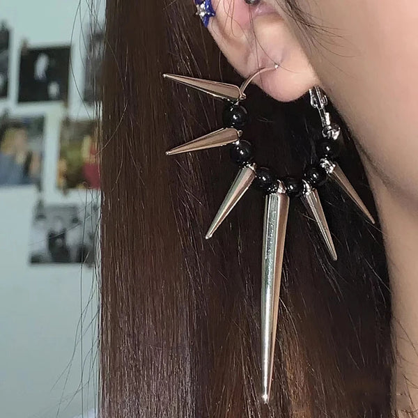 Grunge Rock Accessories Rivet Hoop Earrings Cool Hip Hop Earrings for Women Egirl Jewelry Punk Korean Earrings Fashion Pastel Kitten