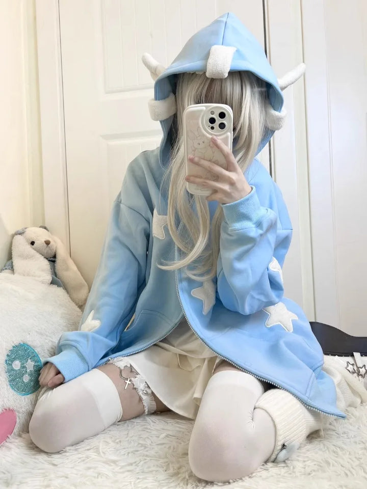 Y2K Anime Zip Hoodie Pastel Kitten