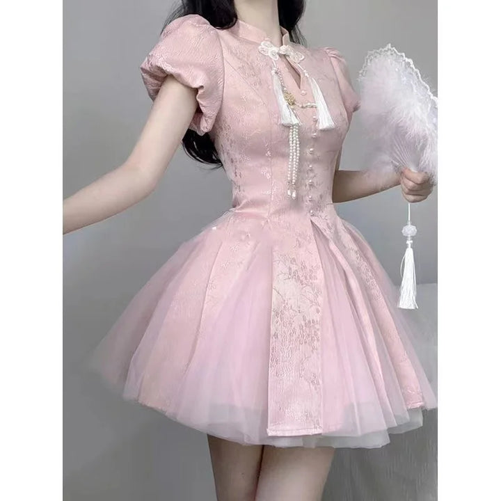 Kawaii Puff Short Evening Dress Pastel Kitten