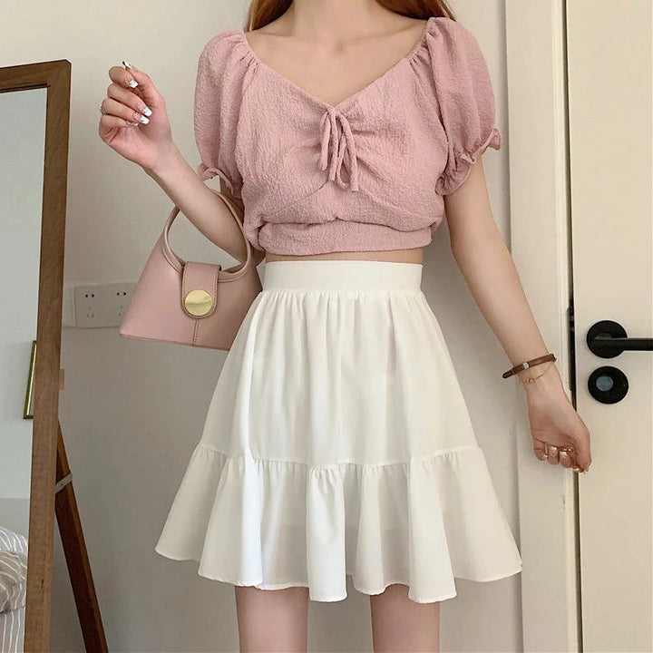 Korean Preppy Mini Skirt Pastel Kitten