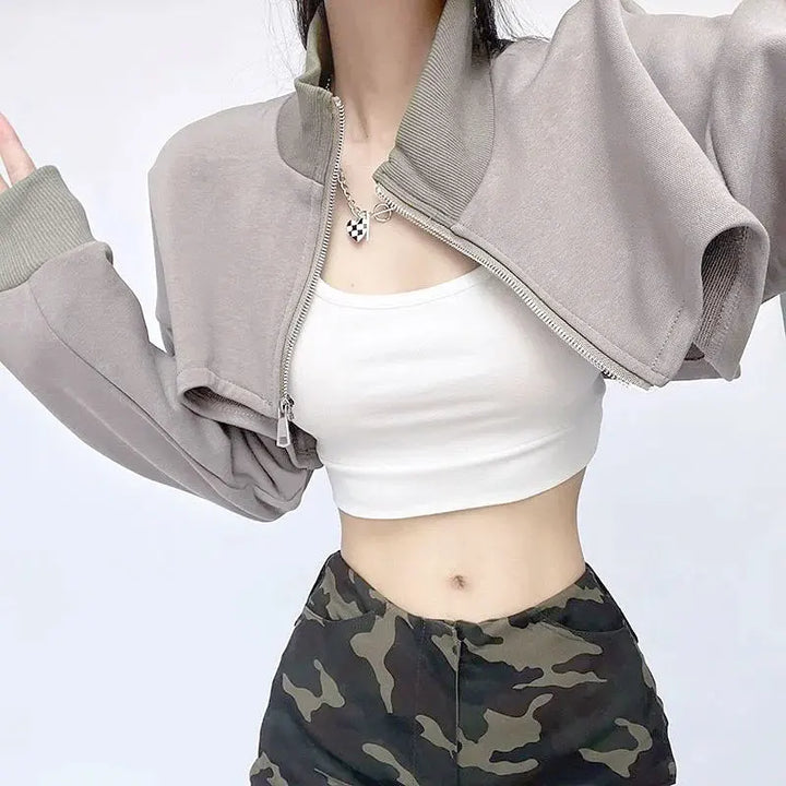 Korean Casual Cropped Sweatshirt Pastel Kitten