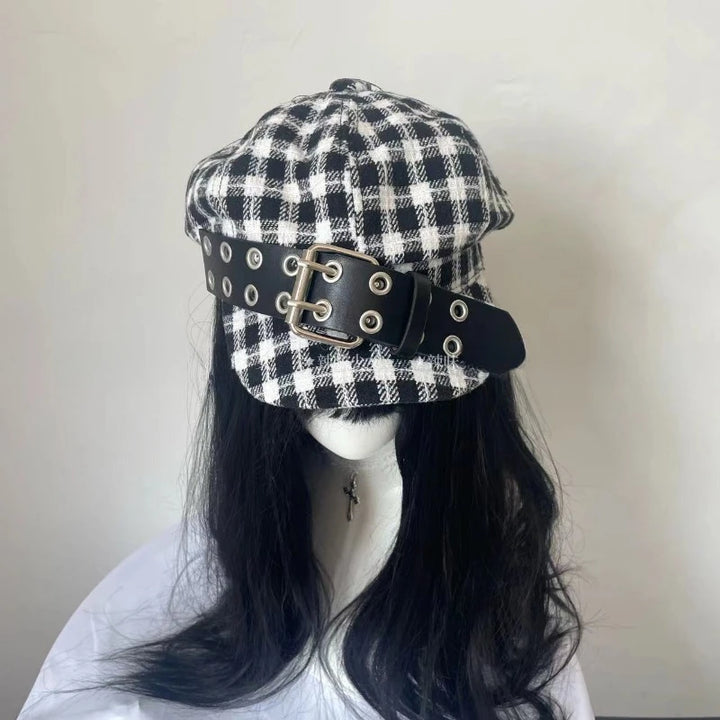 Korean Vintage Plaid Hat Pastel Kitten