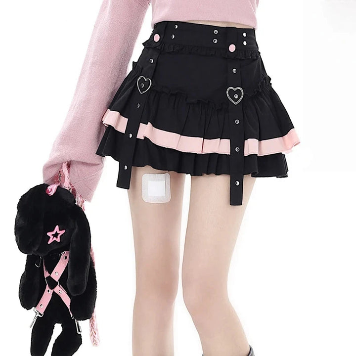 Gothic Lolita Style Mini Skirt Japanese Women Harajuku Y2k Ruffles Pleated Punk Short Skirts Girls Vintage Sweet Cool Cake Skirt Pastel Kitten