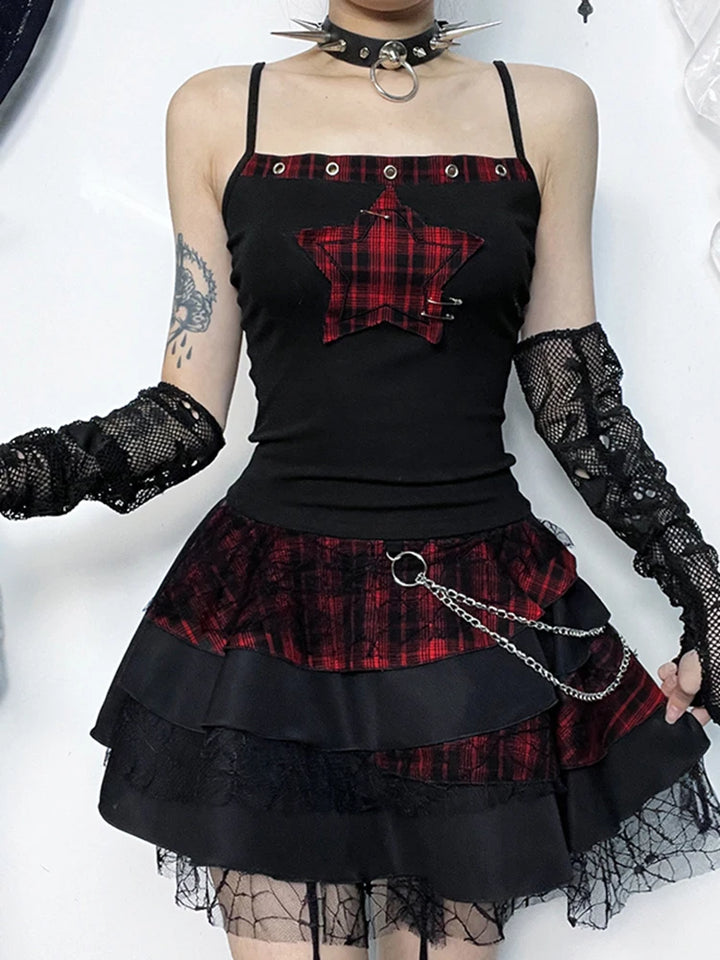 Y2K Red Plaid Gothic Top Pastel Kitten