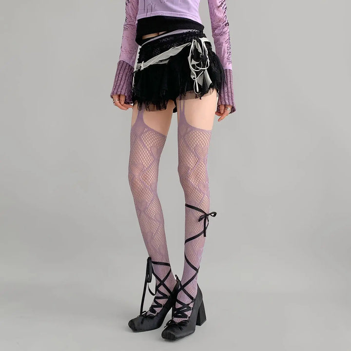Y2K Cute Heart Fishnets Pastel Kitten