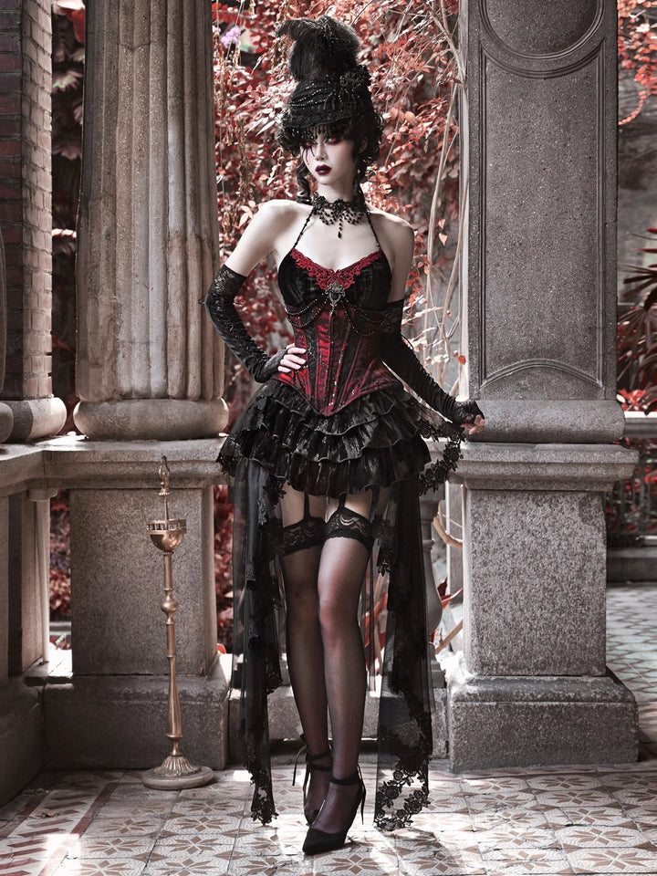 Gothic Velvet Outfit Set - Top, Skirt & Corset Pastel Kitten