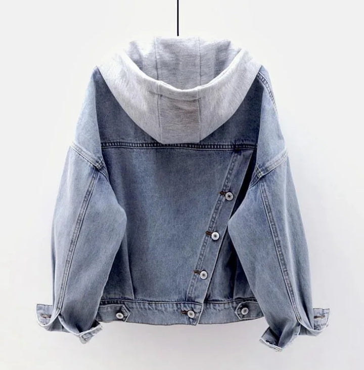 Loose Hooded Denim Jacket Pastel Kitten