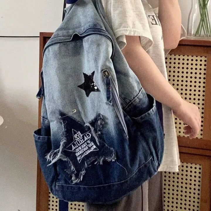 Y2K Denim School Bag Pastel Kitten