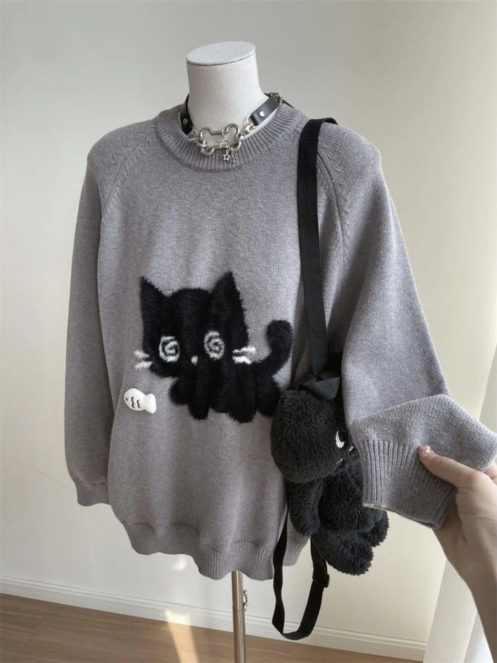 Cute Preppy Style Cat Jumper Pastel Kitten