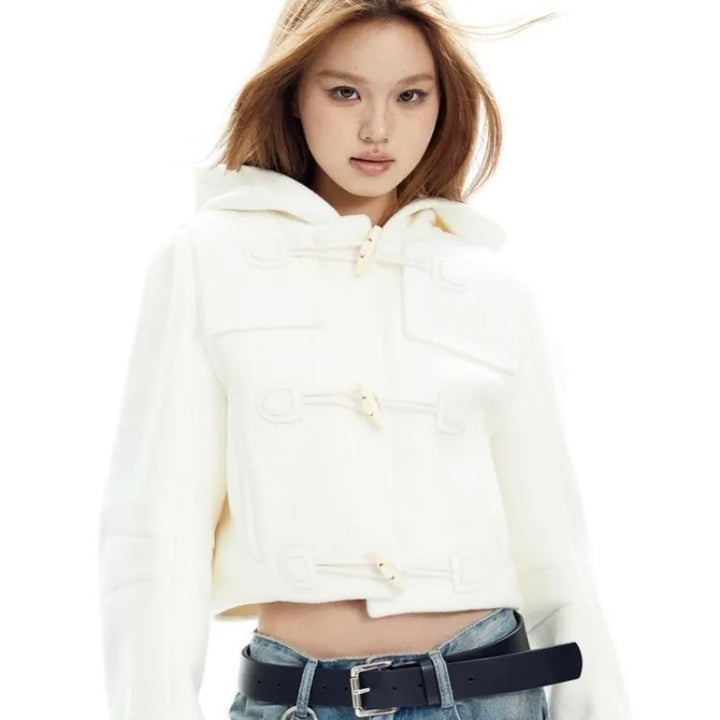 American Style Vintage Short Hooded Coat Pastel Kitten