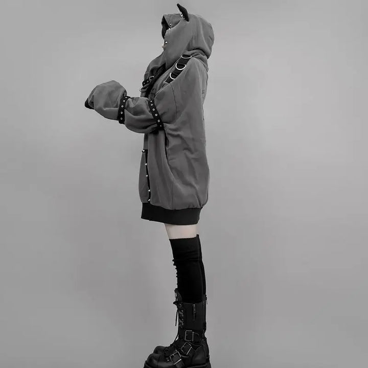 Gothic Cat Ears Oversized Hoodie Pastel Kitten