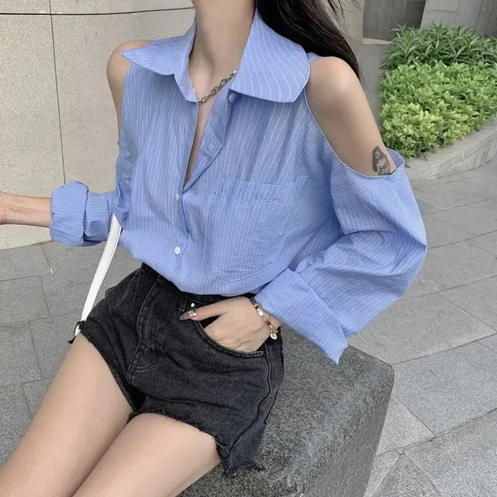 Korean Casual Off-Shoulder Blouse Pastel Kitten