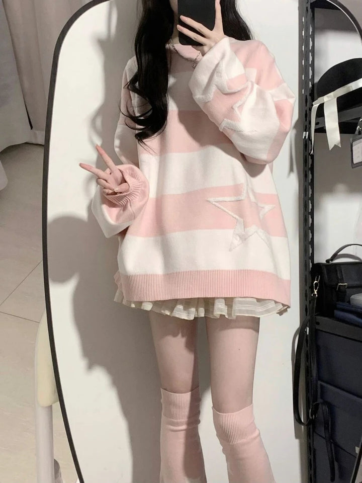 Y2K Japaneese Loose Sweater Pastel Kitten