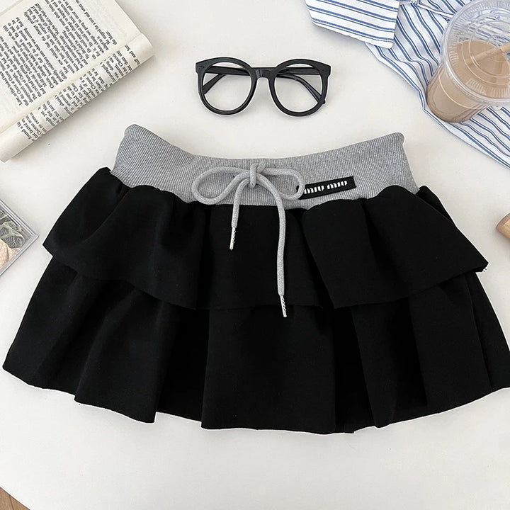 Elastic High Waist Mini Skirt Pastel Kitten