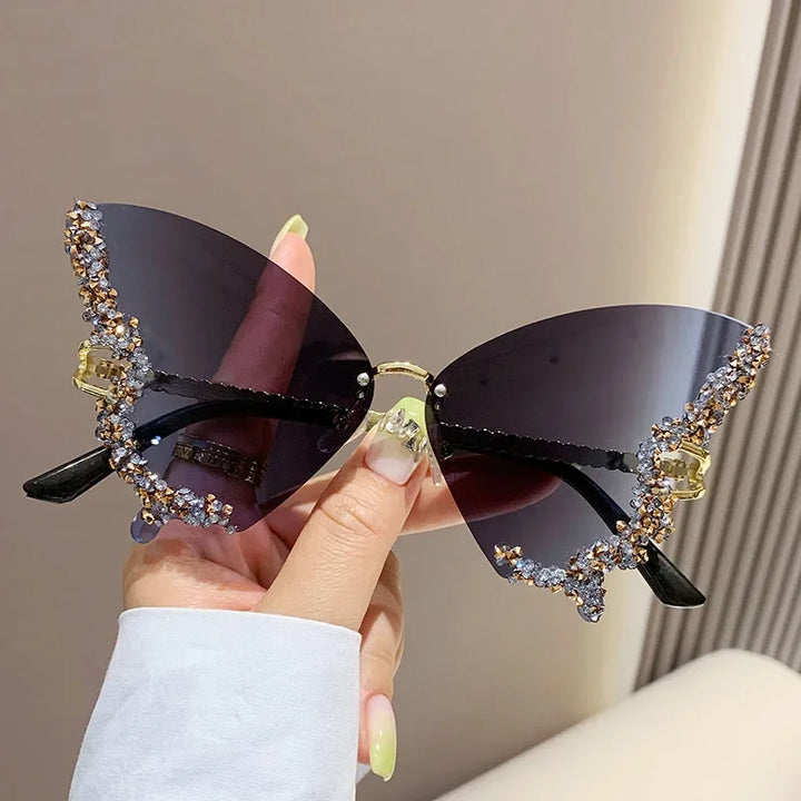 Cute Luxury Rimless Sunglasses Pastel Kitten