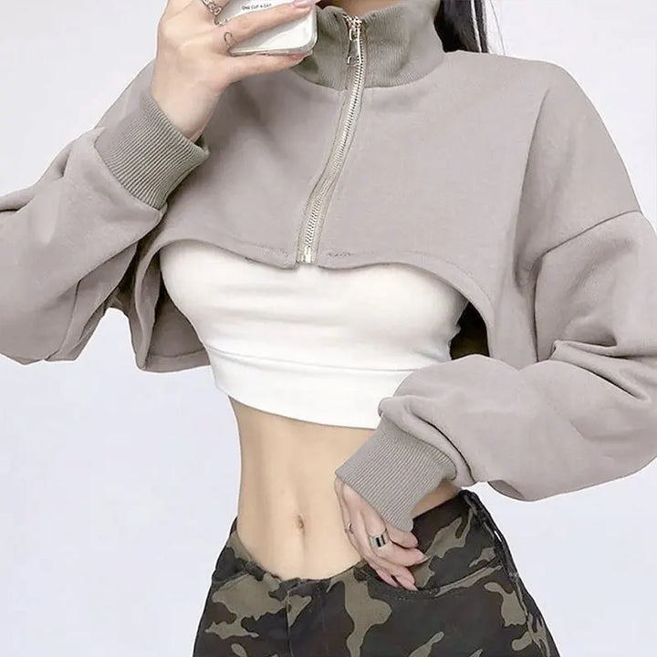 Korean Casual Cropped Sweatshirt Pastel Kitten