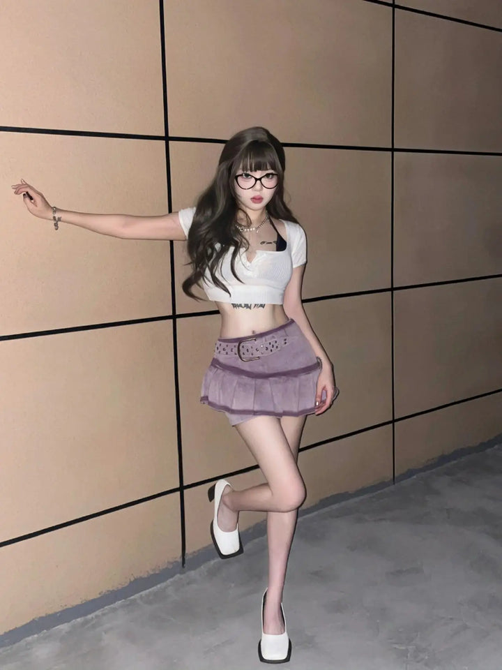 Summer Women Korean Fashion 2000s Aesthetic Kpop Japanese Pleated Mini Skirt Gyaru Coquette Cyber Punk Chic Y2k Harajuku Design Pastel Kitten